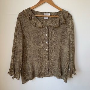 Silk vintage Snakeskin Ruffle Blouse